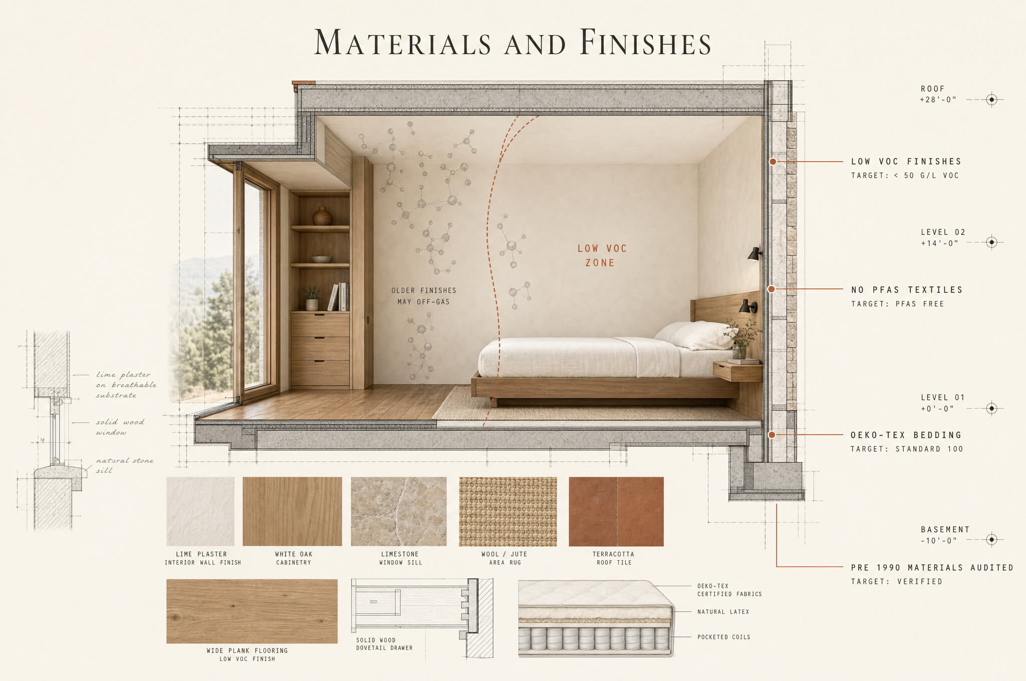 MAVI board: a materials build-up of inert stone and untreated timber, the finishes that share your air