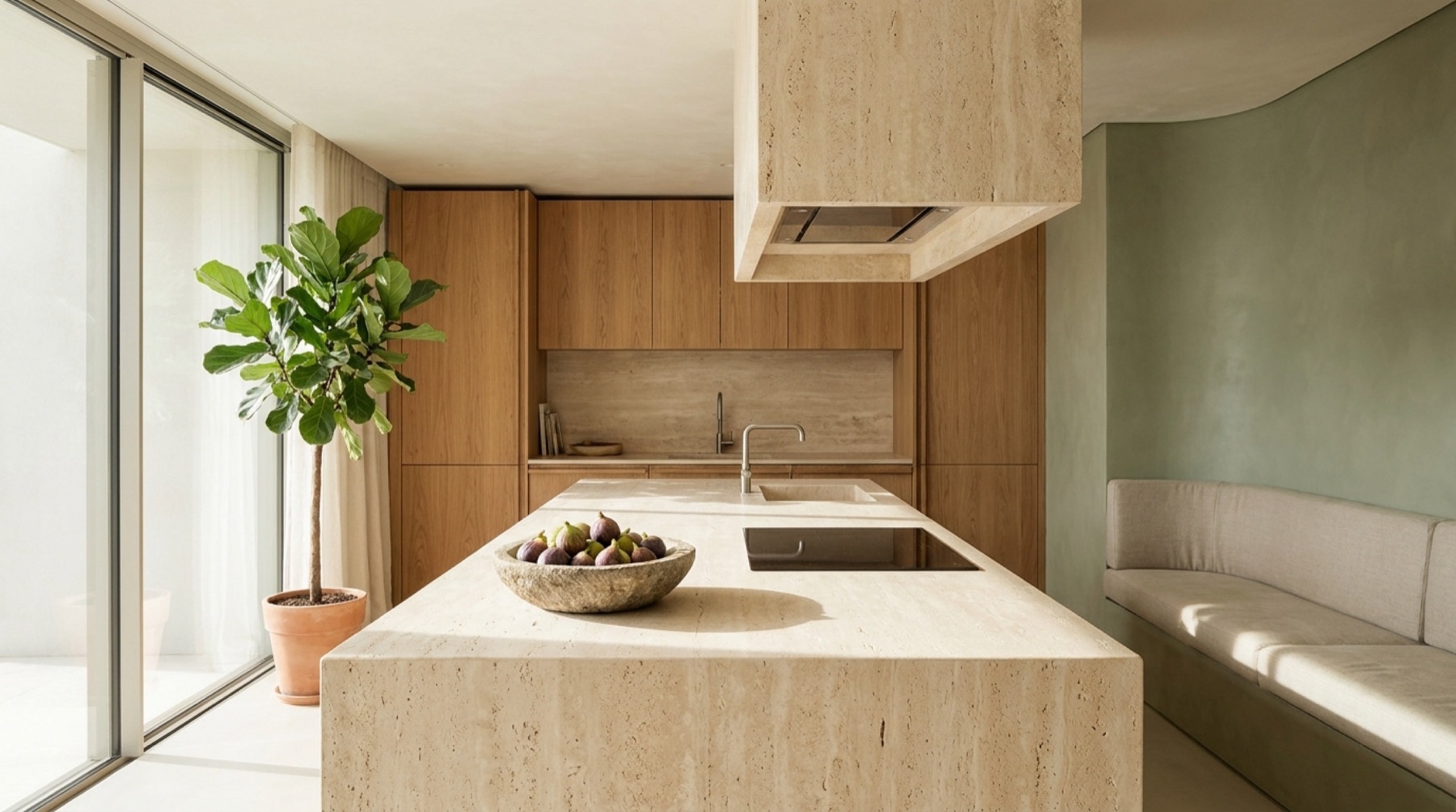 A dining room with a living green wall