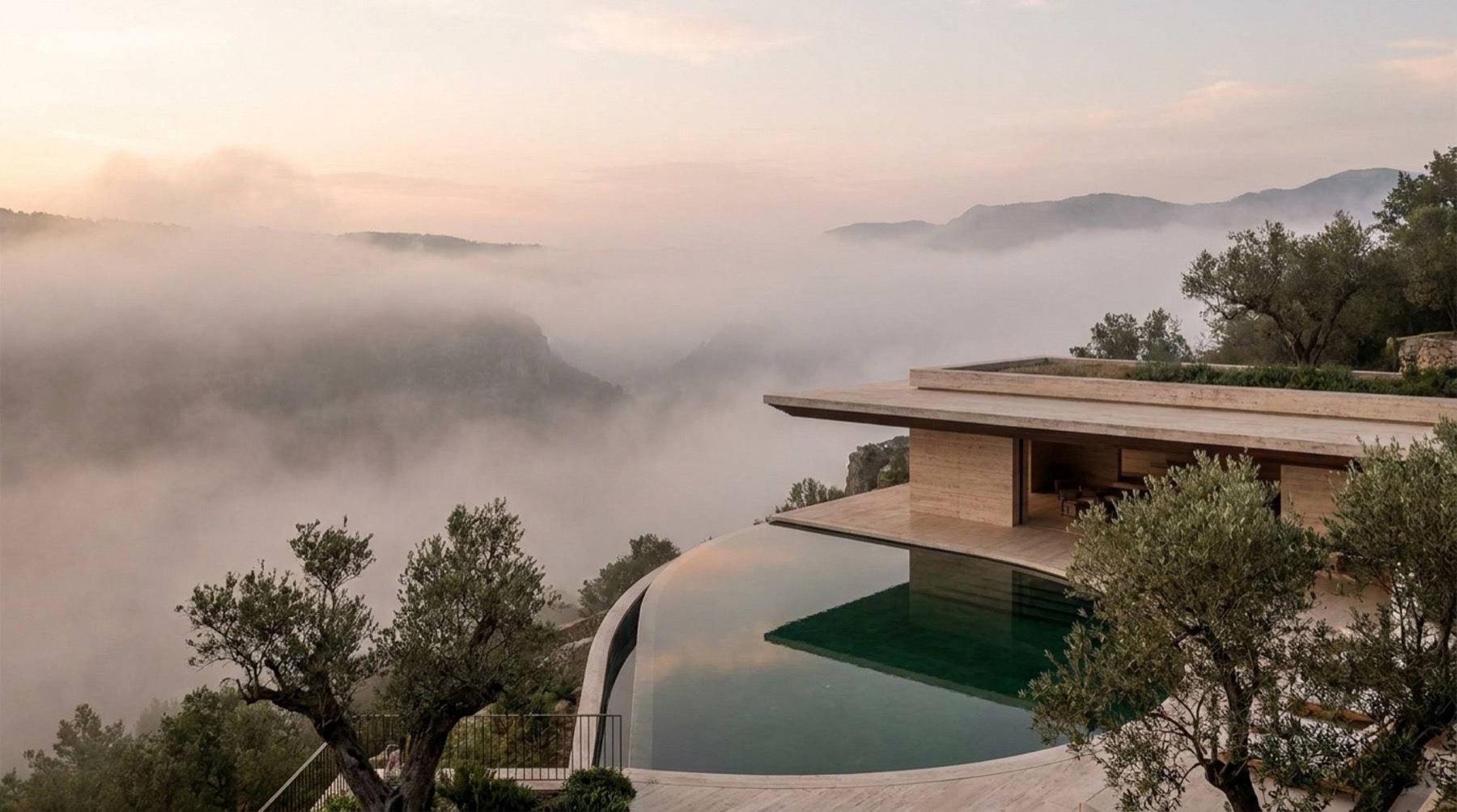 A courtyard with a reflecting pool